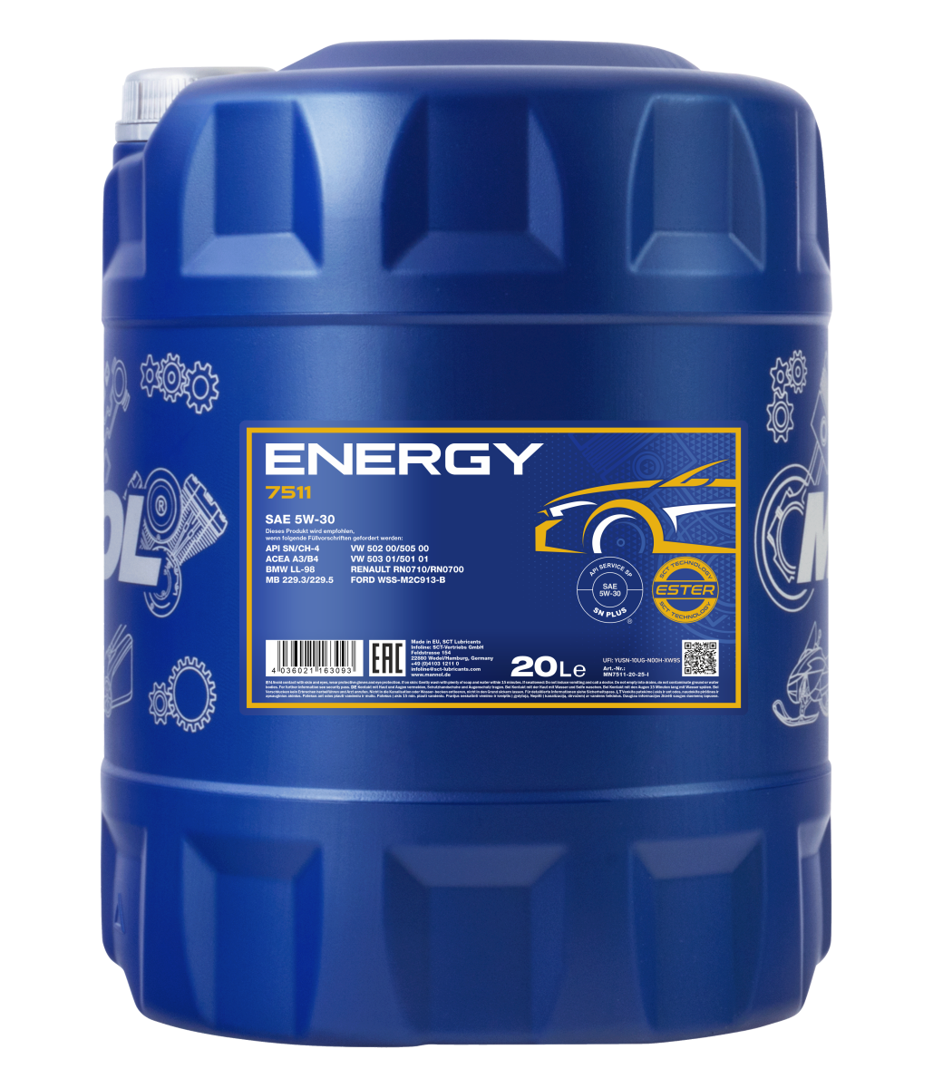 7511-020 масло мот.синт. Energy 5W/30 (20л.) MANNOL; API SN/CH-4, ACEA A3/B4