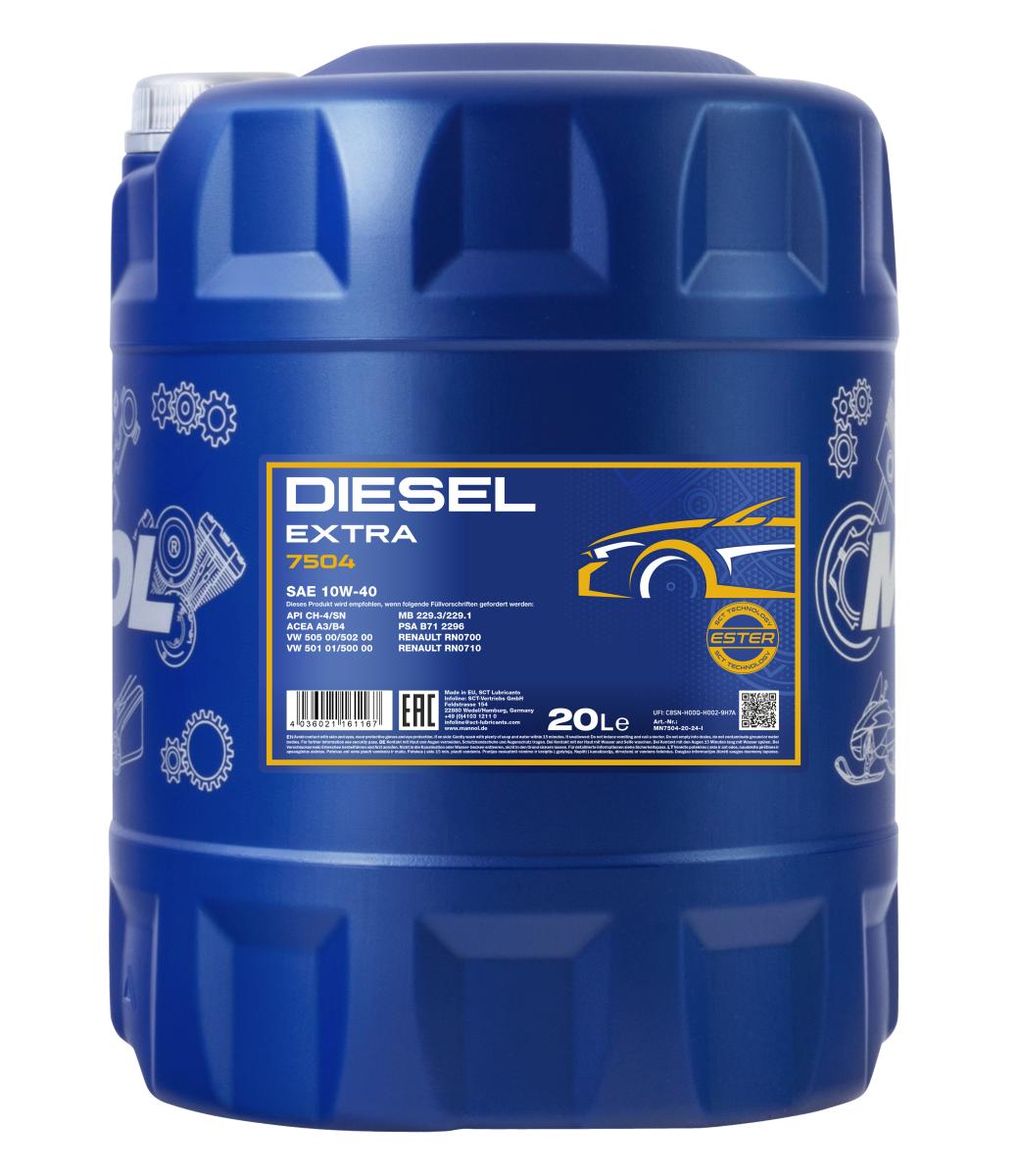 7504-020 масло мот.п/синт. Diesel Extra 10W40 (20л.) MANNOL; API CH-4/SN, ACEA A3/B4