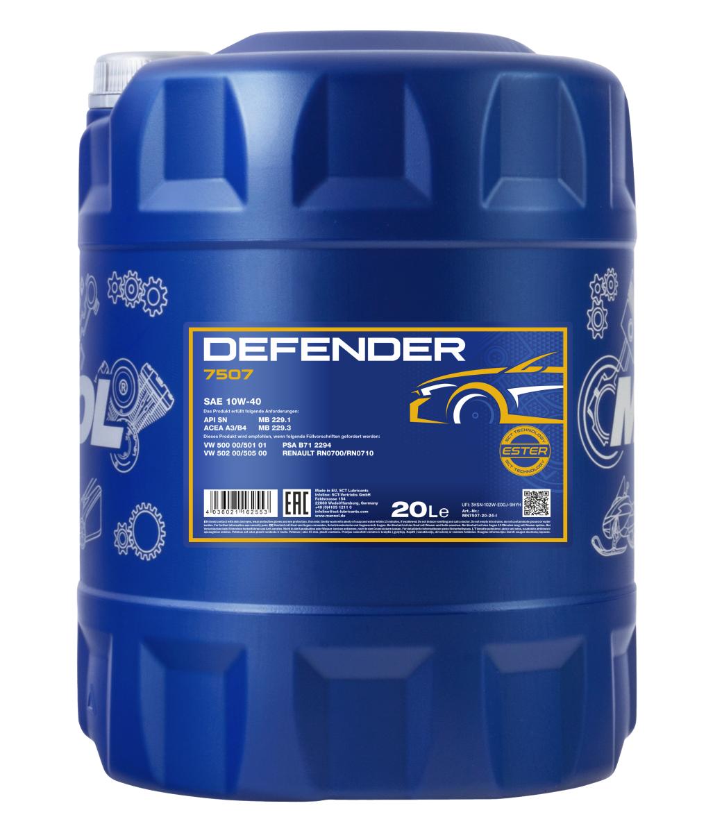 7507-020 масло мот.п/синт. Defender 10W40 (20л.) MANNOL; API SN, ACEA A3/B4