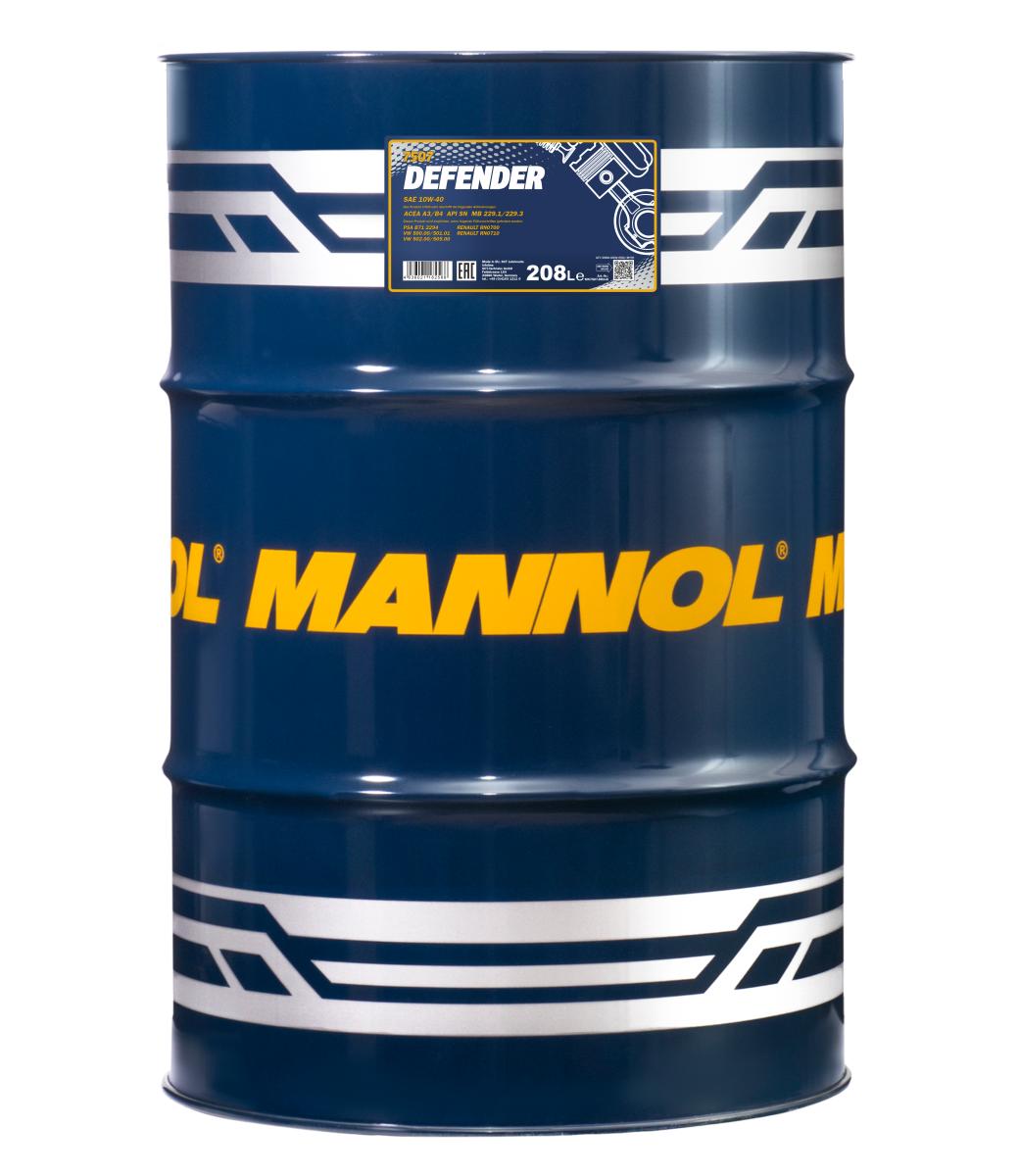 7507-208 масло мот.п/синт. Defender 10W40 (208л.) MANNOL; API SN, ACEA A3/B4
