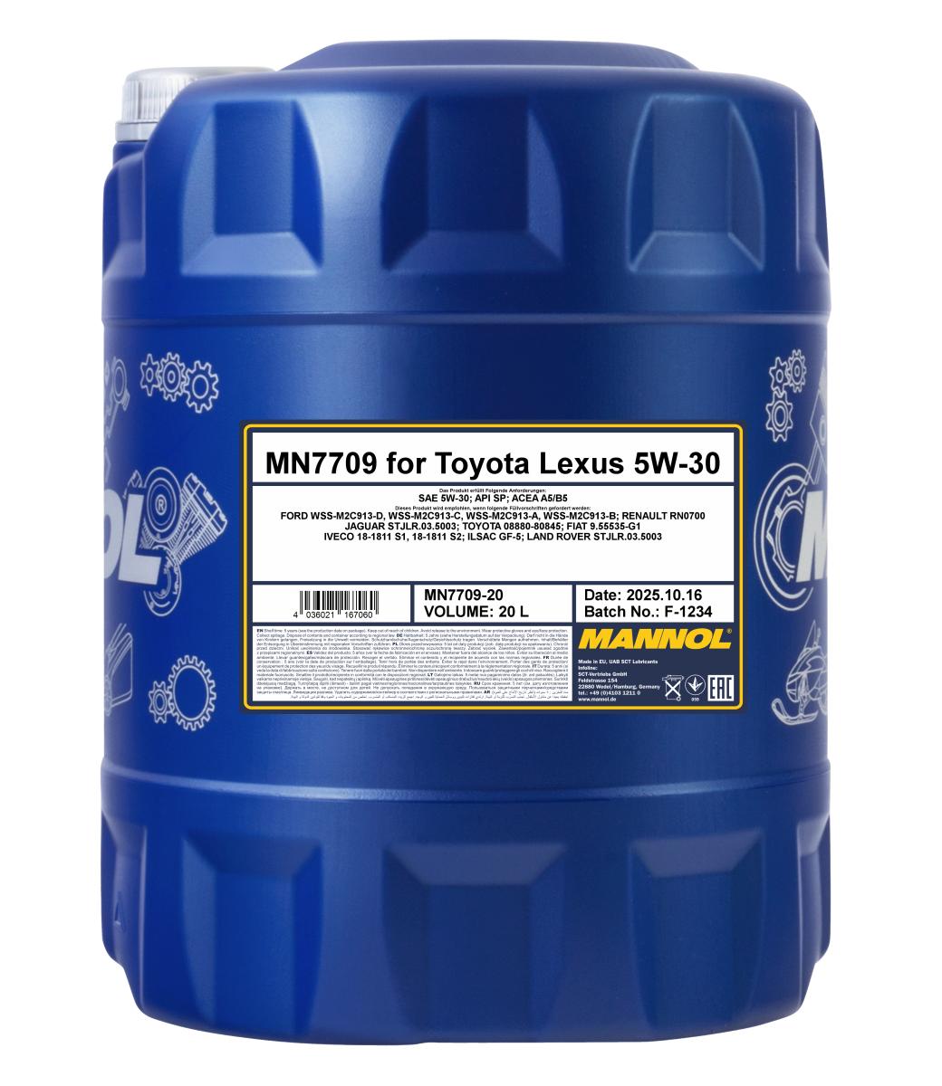 7709-020 масло мот.синт. For Toyota Lexus 5W-30  (20л.) MANNOL; API SN Plus, ACEA A5/B5