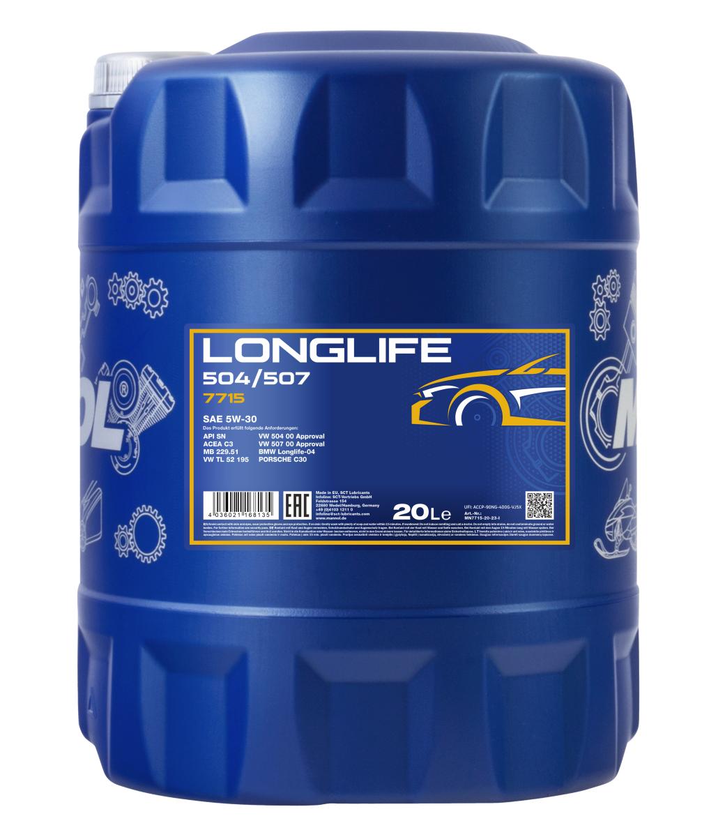 7715-020 масло мот.синт. Longlife 504/507 5W-30  (20л.) MANNOL; API SN/CF, ACEA C3