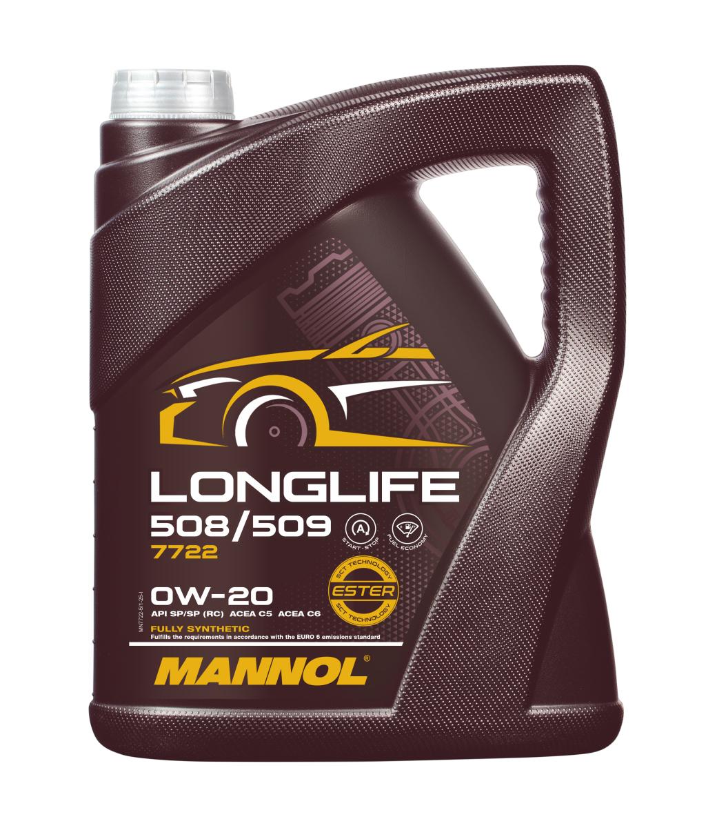 7722-005 масло мот.синт. Longlife 508/509 0W-20  (5л.) MANNOL; API SP (RC) ACEA C5