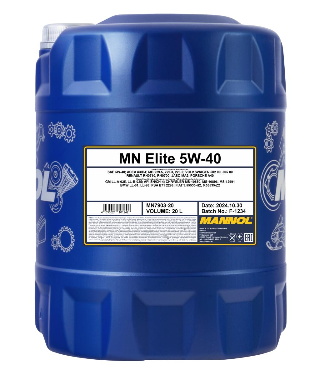 7903-020 масло мот.синт. Elite 5W/40 (20л.) MANNOL; API SN/CH-4, ACEA A3/B4