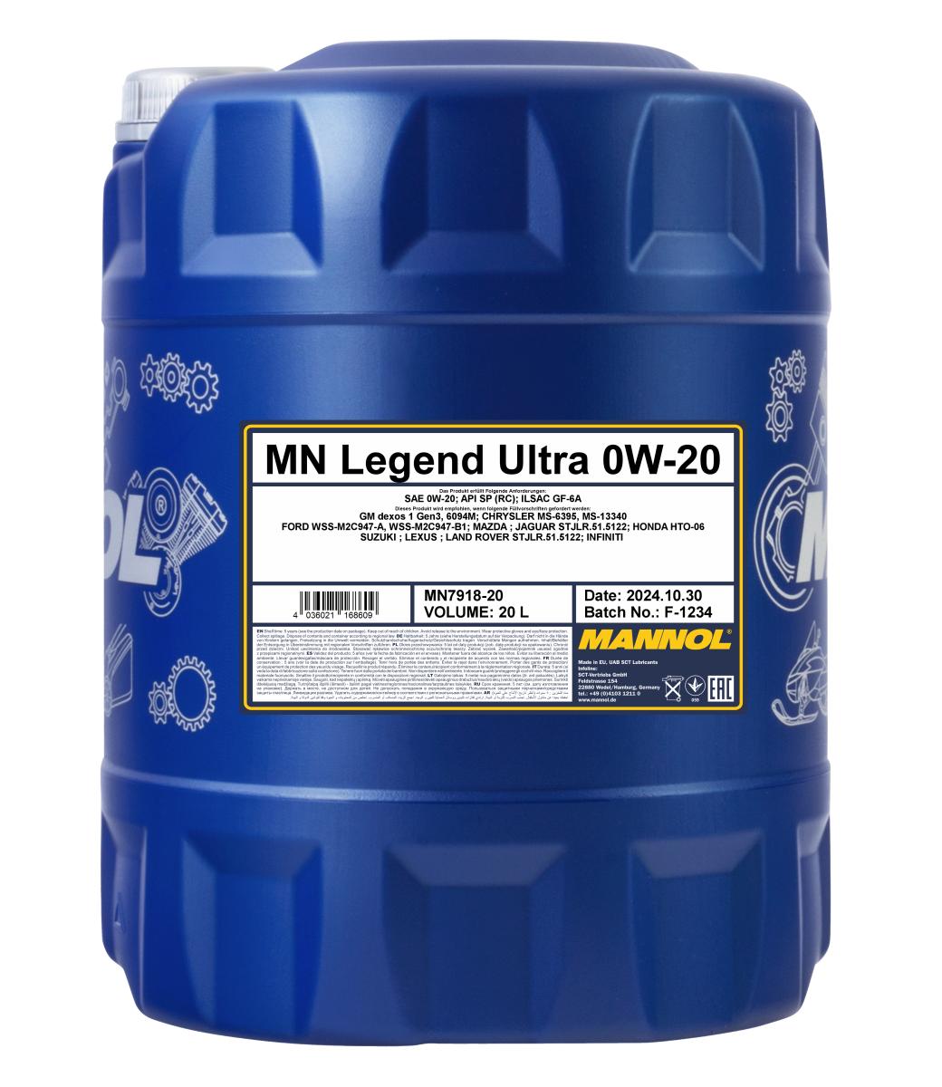 7918-020 масло мот.синт. Legend Ultra 0W-20  (20л.) MANNOL; API SP(RC)