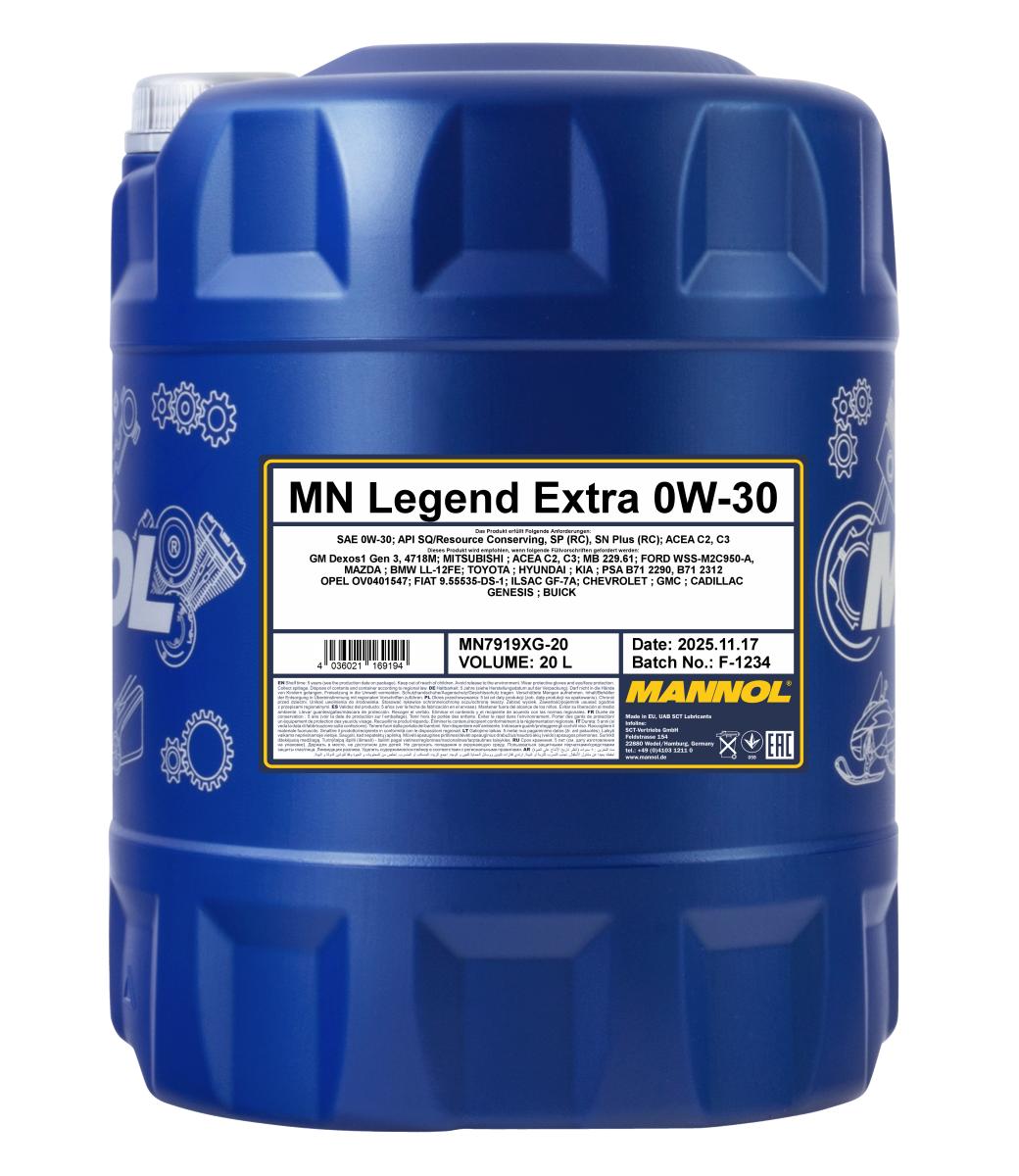 7919-020 масло мот.синт. Legend Extra 0W-30  (20л.) MANNOL; API SP ACEA C3