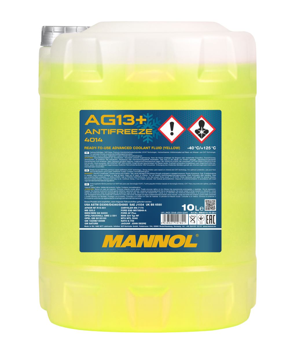 Антифриз жёлтый AG13+ (-40°C) Advanced (10л.) MANNOL 4014