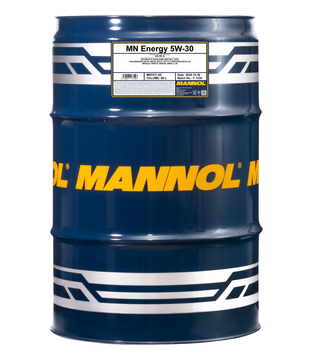 7511-060 масло мот.синт. Energy 5W/30 (60л.) MANNOL; API SN/CH-4, ACEA A3/B4