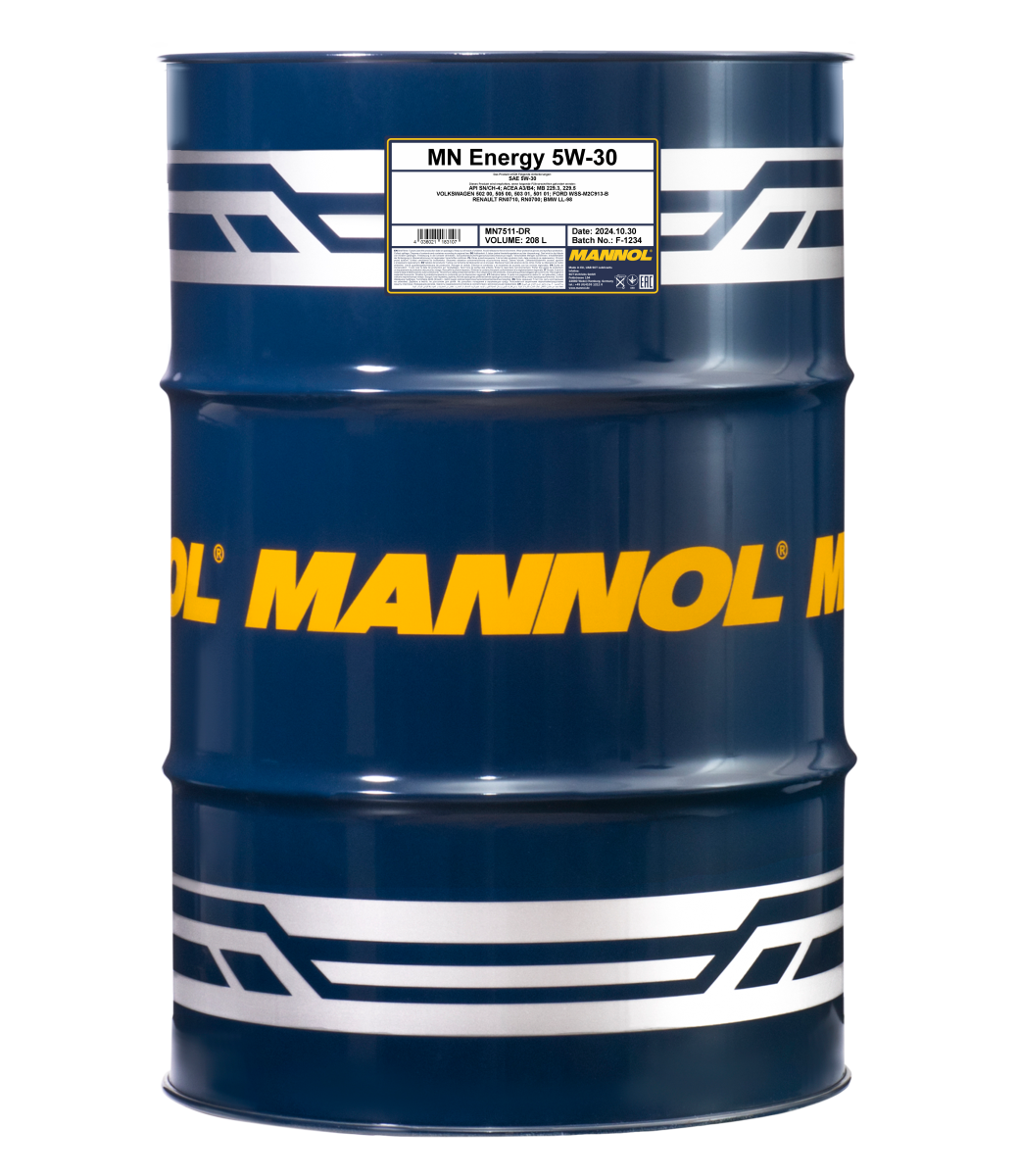 7511-208 масло мот.синт. Energy 5W/30 (208л.) MANNOL; API SN/CH-4, ACEA A3/B4