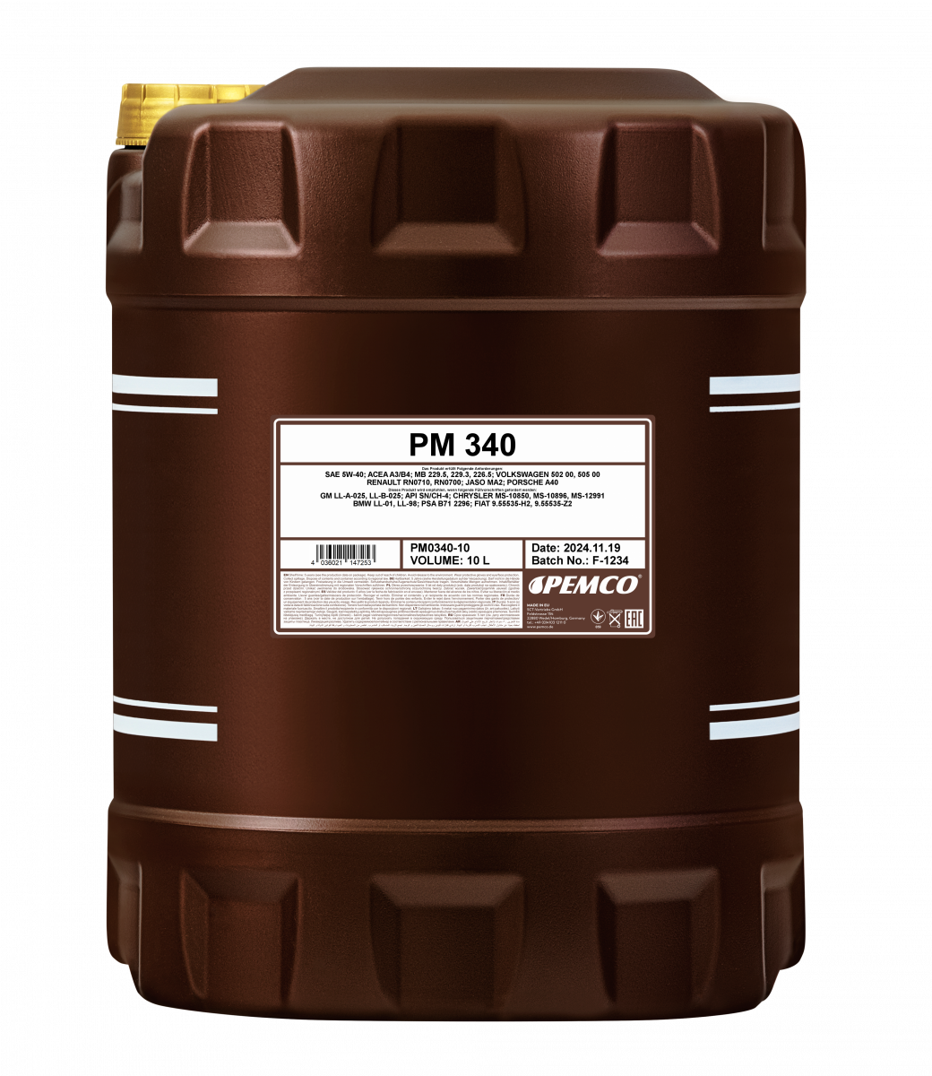 Масло моторное синтетическое универсальное всесезонное 340 SAE 5W-40 (10л) Pemco