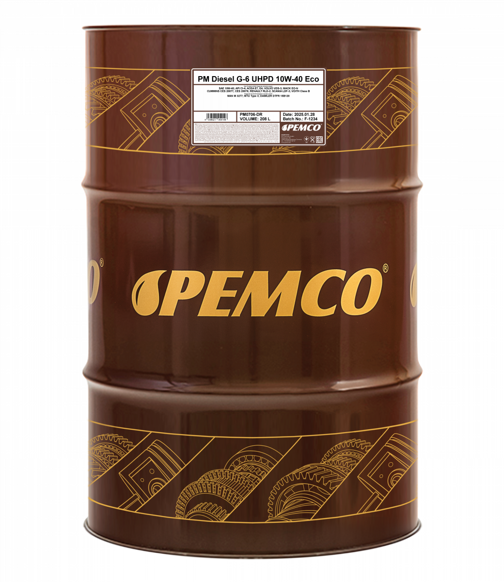 Масло моторное синтетическое универсальное всесезонное DIESEL G-6 Eco UHPD SAE 10W-40 (208л) Pemco