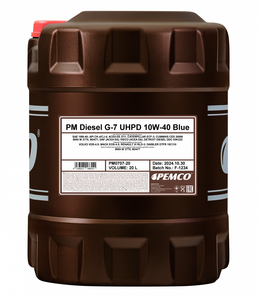 Масло моторное полусинтетическое универсальное всесезонное Diesel G-7 UHPD SAE 10W-40 (20л) Pemco